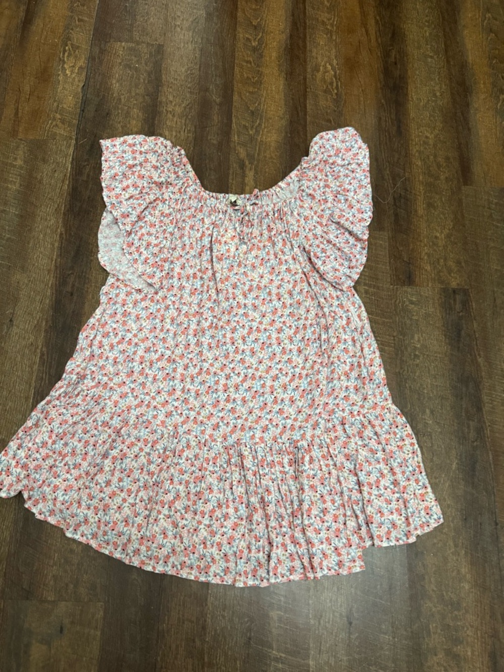 Cynthia Rowley Floral Dress Size Large NWT Ruffle Sleeve Boho Mini Pink Blue